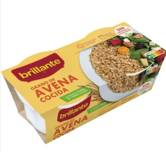 Salteado de espárragos y gambas con lomo de cerdo y 1 vasito de avena.